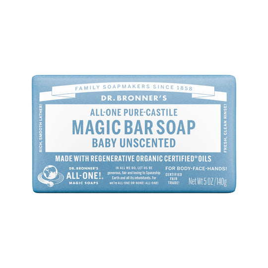 DR. BRONNERS ALL-ONE PURE-CASTILE MAGIC BAR SOAP BABY UNSCENTED 140G