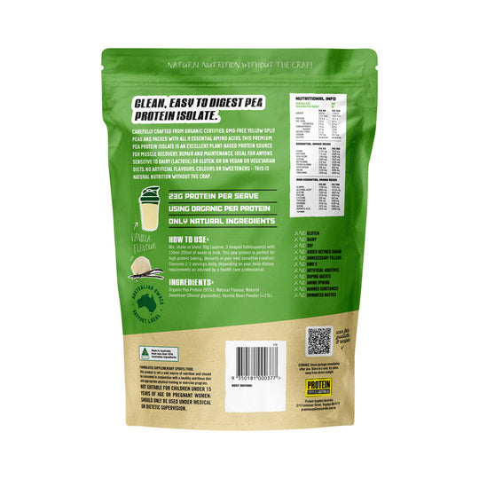 Protein Supplies Australia Organic Pea Protein Isolate Vanilla Bean 1kg