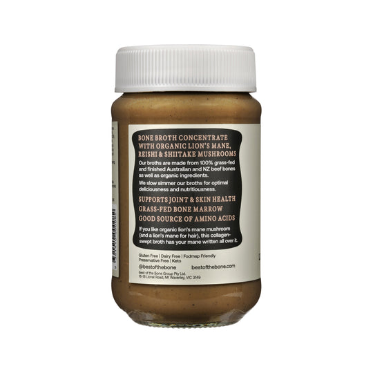 Best of the Bone Bone Broth Beef Concentrate Healing Mushrooms Organic Lions Mane Reishi Shiitake 390g
