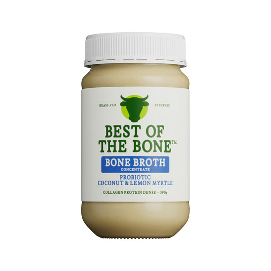 Best of the Bone Bone Broth Beef Concentrate Probiotic Bio-Fermented Coconut Lemon Myrtle Turmeric Papaya Leaf 390g