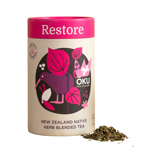 OKU NEW ZEALAND RESTORE NATIVE HERB BLENDED TEA LOOSE LEAF 30G SELL THROUGH