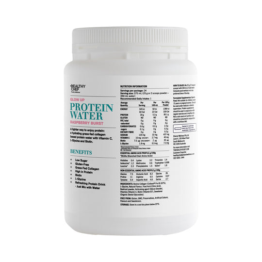 THE HEALTHY CHEF PROTEIN WATER GLOW UP RASPBERRY BURST 600G