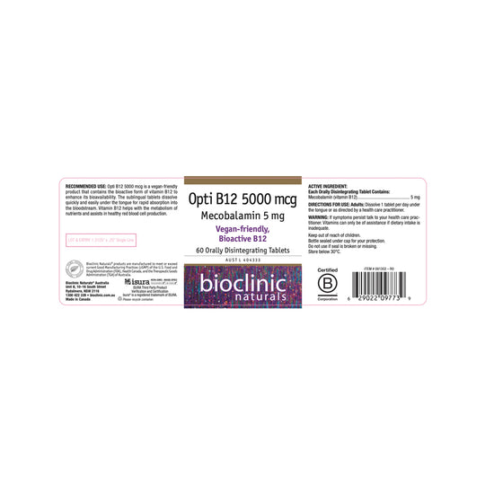 Bioclinic Naturals Opti B12 5000mcg Orally Disintegrating 60t