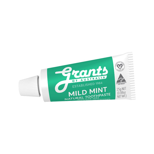Grants Of Australia Natural Toothpaste Mild Mint with Aloe Vera Travel Size 25g x 12 Display