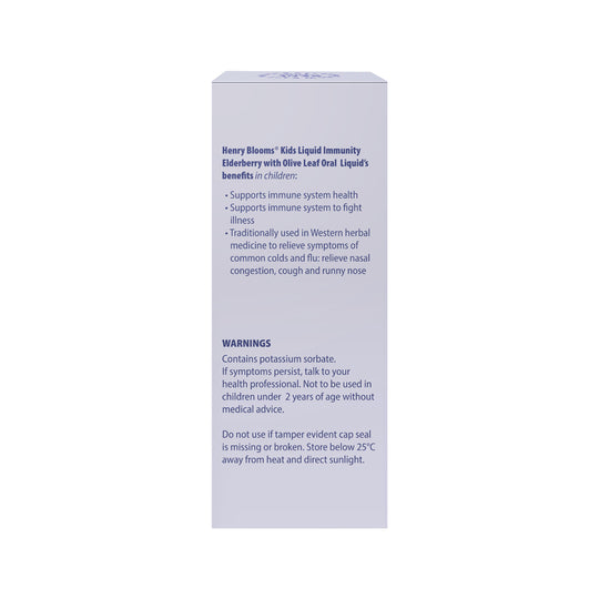Henry Blooms Kids Liquid Immunity Elderberry with Olive Leaf Blackcurrant 100ml
