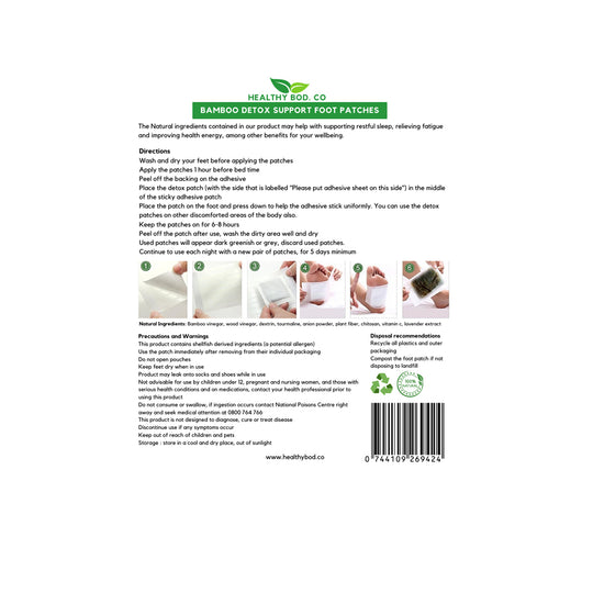 Healthy Bod. Co Detox Foot Patches Bamboo x 10 Patches (5 Pairs for 5 Day Detox)