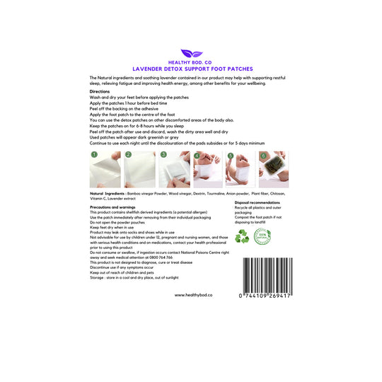Healthy Bod. Co Detox Foot Patches Lavender x 10 Patches (5 Pairs for 5 Day Detox)