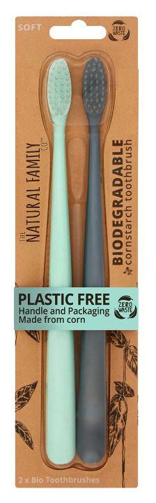 The Natural Family Co. Bio Toothbrush Pastel Mixed Colours x 2 Pack (contains: Up To 5 Different Pastel (Twin Pack) - Colours selected at Random