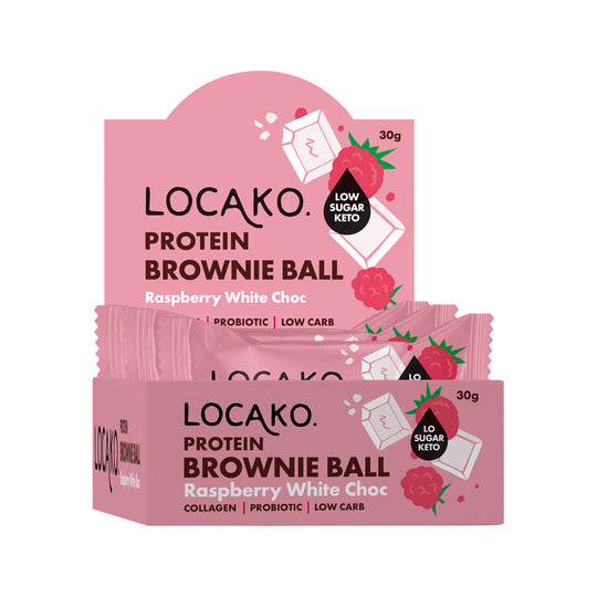 Locako Protein Brownie Ball Raspberry White Chocolate 30g x 10 Display