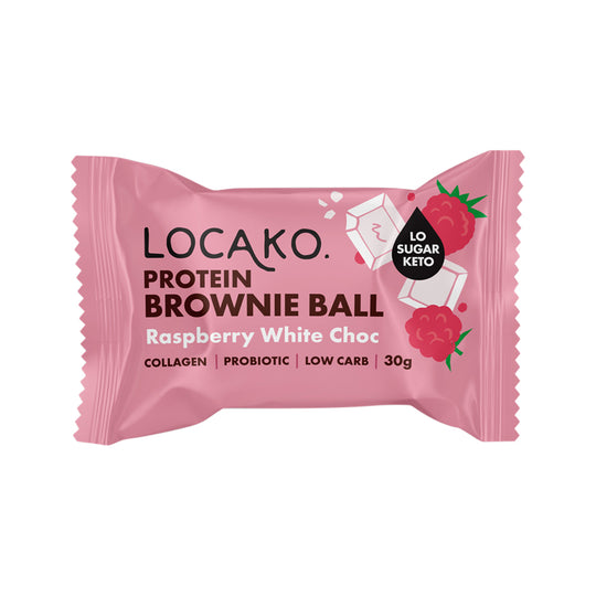 Locako Protein Brownie Ball Raspberry White Chocolate 30g x 10 Display