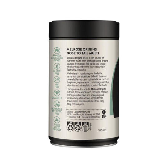 Melrose Origins Nose To Tail Multi (Grass Fed Organs 1000mg: Liver + Heart + Kidney + Brains) 120c