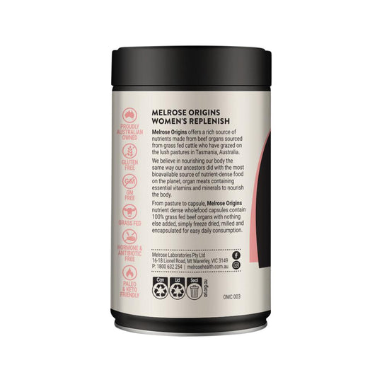 Melrose Origins Womens Replenish (Grass Fed Beef Organs 1000mg: Liver + Cartilage + Heart) 120c