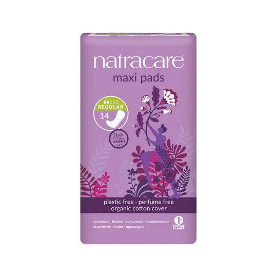 Natracare Maxi Pads Regular with Organic Cotton Cover x 14 Pack SELL THROUGH