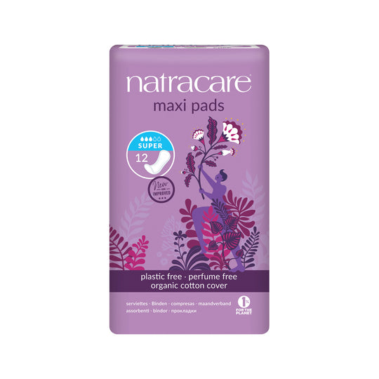 Natracare Maxi Pads Super with Organic Cotton Cover x 12 Pack SELL THROUGH
