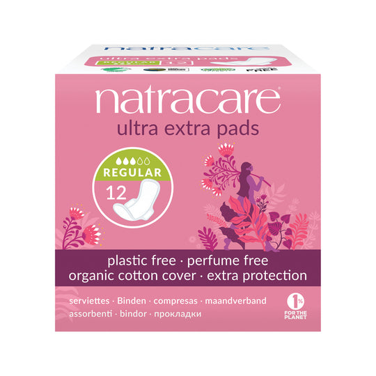 Natracare Ultra Extra Pads Regular with Organic Cotton Cover x 12 Pack SELL THROUGH
