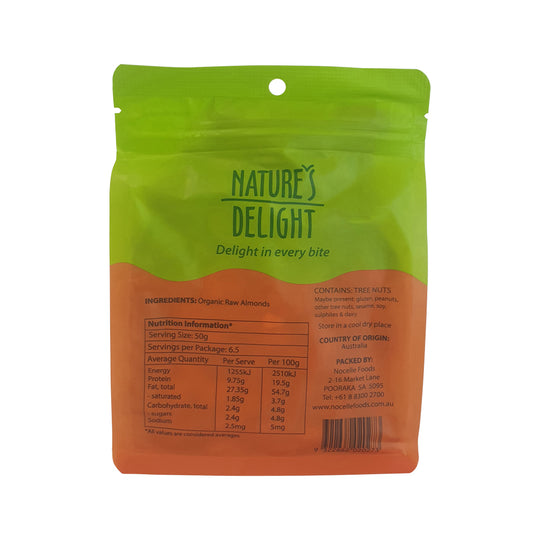 Natures Delight Organic Raw Almonds 325g