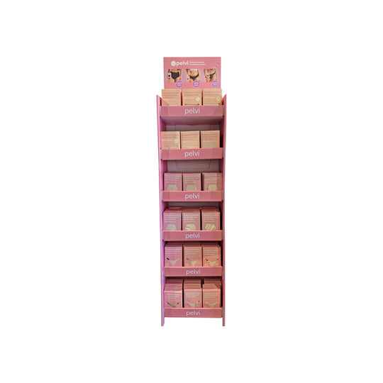 Pelvi Underwear Leakproof Mixed (Styles & Sizes) Beige Floor Stand (contains: 68 units - 24 Bikini 24 Full Brief & 20 x G-string) SELL THROUGH