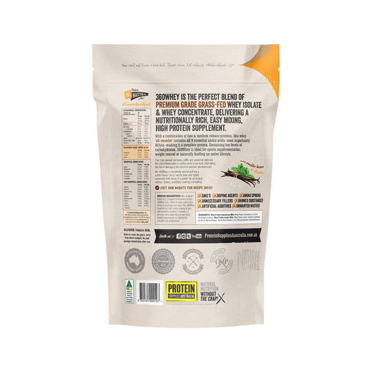 Protein Supplies Australia Protein 360 Whey (Complete Protein with BCAA) Vanilla Bean 1kg