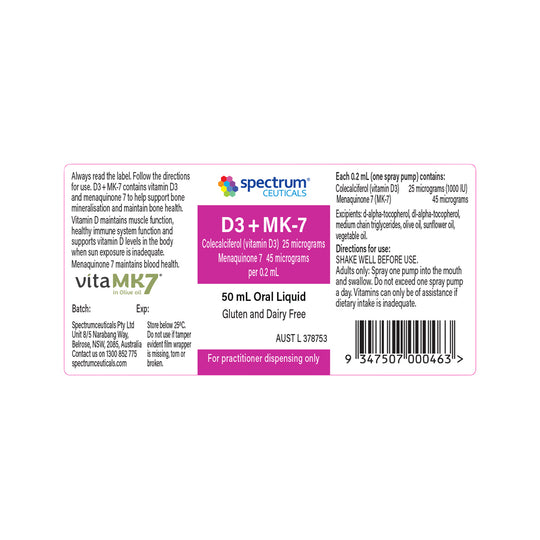 Spectrumceuticals D3 + MK-7 Spray Oral Liquid 50ml