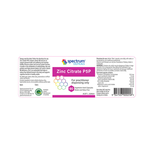 Spectrumceuticals Zinc Citrate P5P 90c
