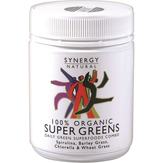 Synergy Natural Organic Super Greens (Spirulina Chlorella Barley Grass & Wheat Grass) Powder 200g