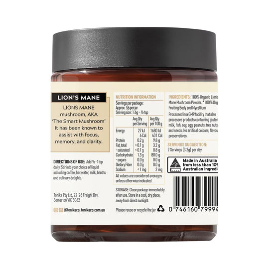 TONIKA ORGANIC MUSHROOM POWDER LIONS MANE 90G