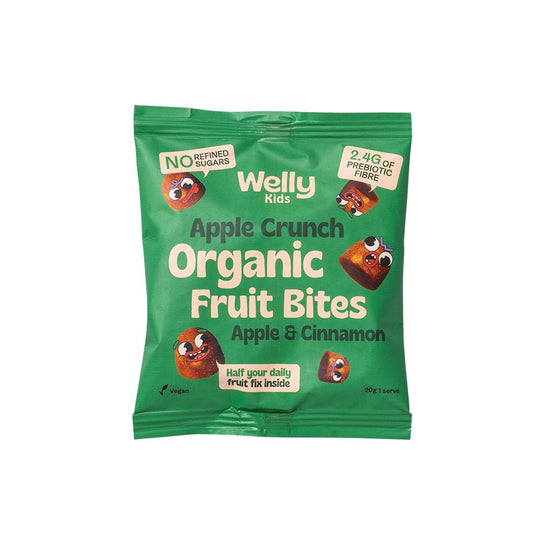WELLY KIDS ORGANIC FRUIT BITES APPLE CRUNCH (APPLE & CINNAMON) 20G X 16 DISPLAY