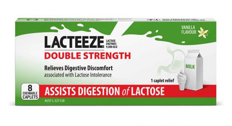 Lacteeze Double Strength Chewable (vanilla flavour) 8c