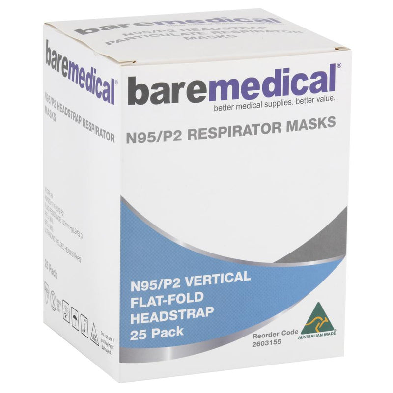 N95/P2 MASK VERTICAL FLAT FOLD HEADSTRAP PARTICULATE RESPIRATOR “AUS MADE” BAREMEDICAL