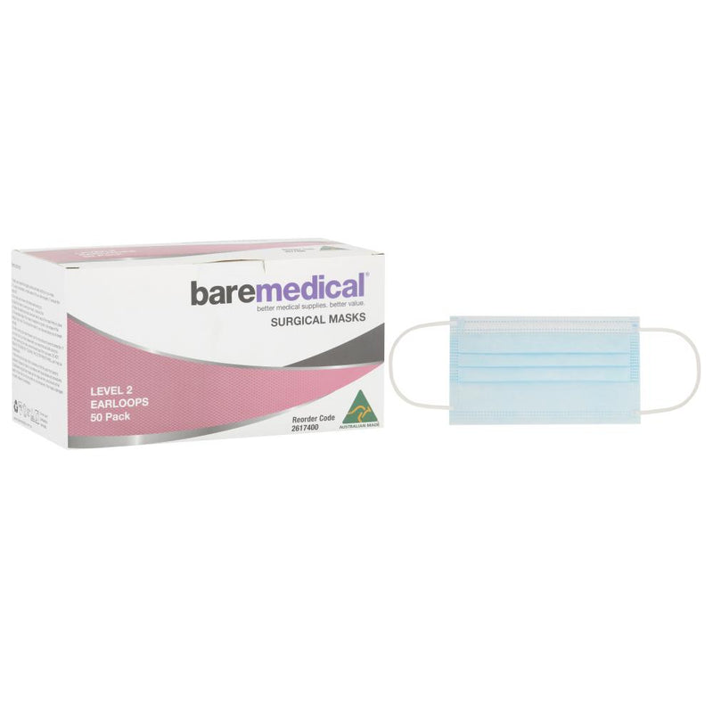 MASK SURGICAL LEVEL 2 EARLOOP AUS MADE BAREMEDICAL