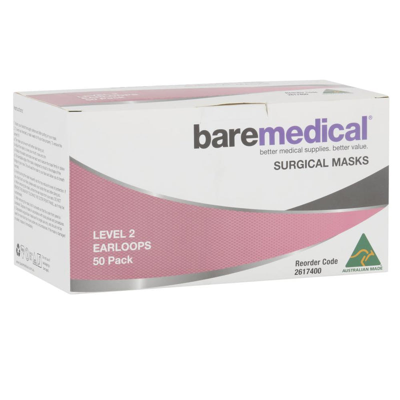 MASK SURGICAL LEVEL 2 EARLOOP AUS MADE BAREMEDICAL
