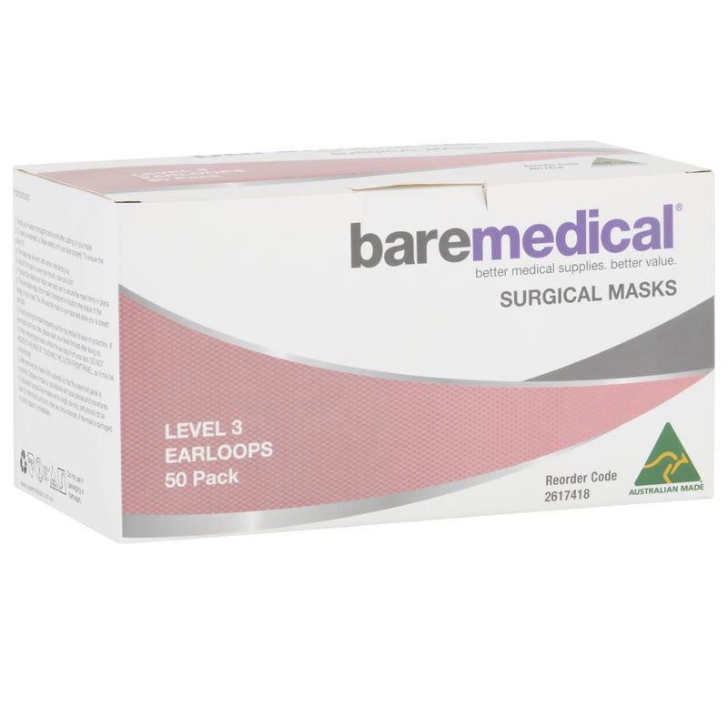 MASK SURGICAL LEVEL 3 EARLOOP AUS MADE BAREMEDICAL