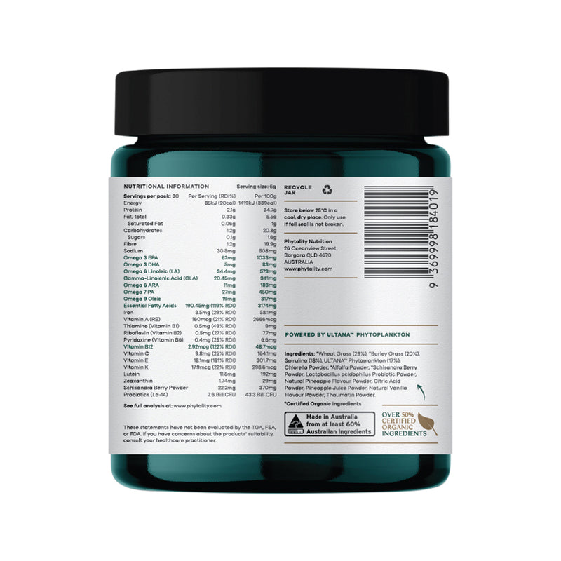 Phytality Phytoplankton Super Greens (Complete Wholefood Supplement) Powder 180g