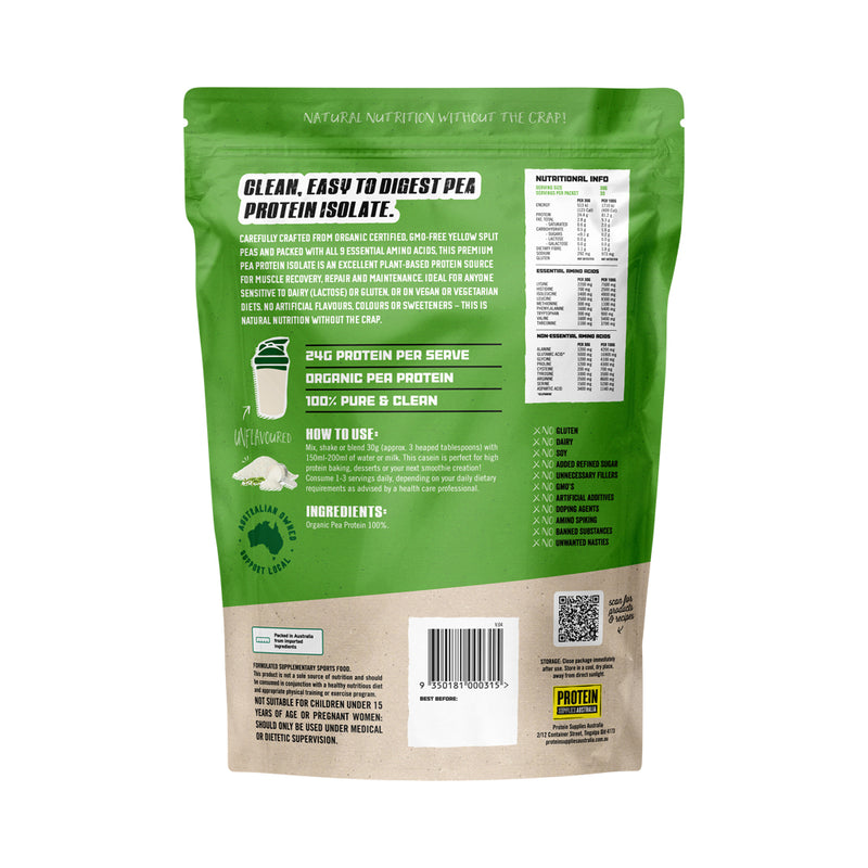 Protein Supplies Australia Organic Pea Protein Isolate Pure 1kg