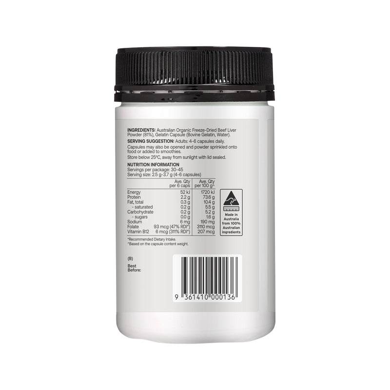 Best of the Bone Organic Beef Liver Nutrient Dense Superfood 180c