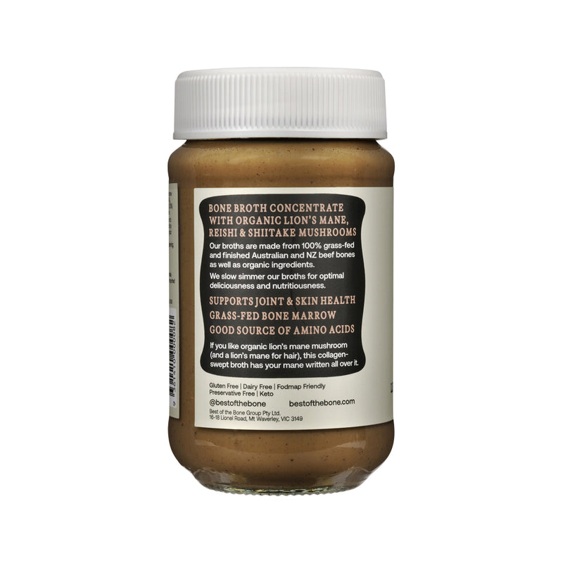 Best of the Bone Bone Broth Beef Concentrate Healing Mushrooms Organic Lions Mane Reishi Shiitake 390g
