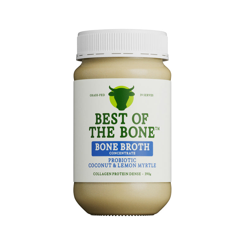 Best of the Bone Bone Broth Beef Concentrate Probiotic Bio-Fermented Coconut Lemon Myrtle Turmeric Papaya Leaf 390g
