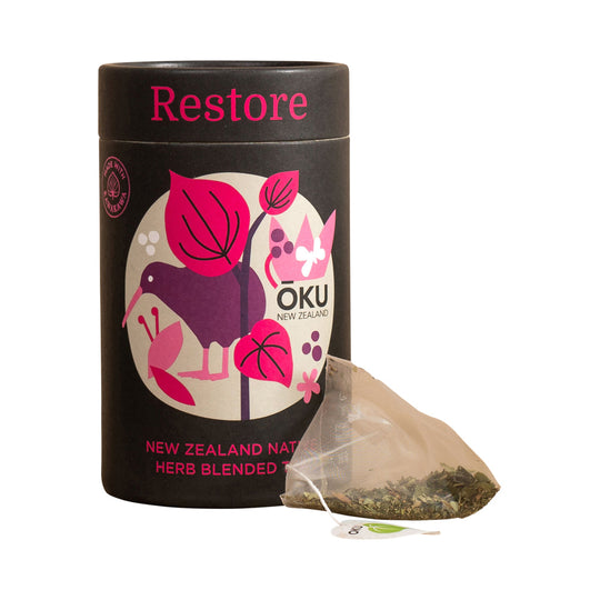 OKU NEW ZEALAND RESTORE NATIVE HERB BLENDED TEA X 15 TEA BAGS  SELL THROUGH