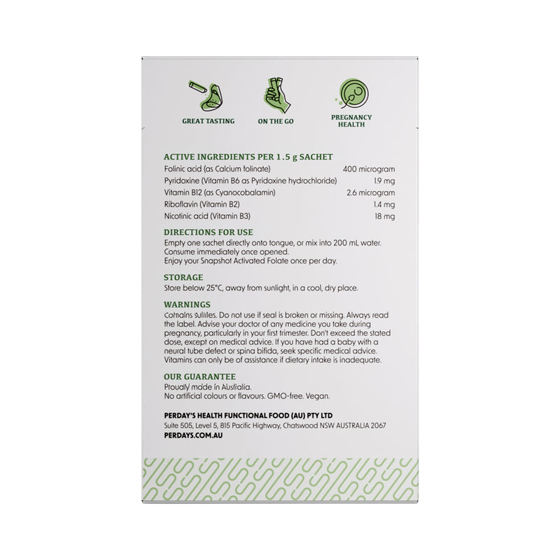 SNAP SHOT ACTIVATED FOLATE ZESTY MOJITO FLAVOURED SACHET 1.5G X 20 PACK