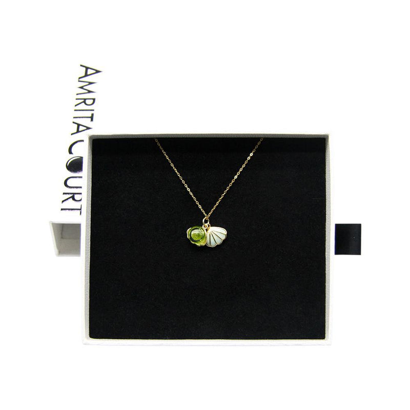 Amrita Court Aroma Necklace Gold Plated Green Shell Electric Lime (Light Green) + Purify Essential Oil 10ml Pk  SELL THROUGH