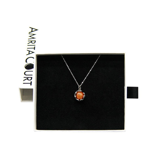 Amrita Court Aroma Necklace White Gold Planet Solstice Sunburst (Bright Red) + Purify Essential Oil 10ml Pk