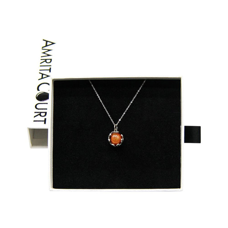 Amrita Court Aroma Necklace White Gold Planet Solstice Sunburst (Bright Red) + Purify Essential Oil 10ml Pk  SELL THROUGH