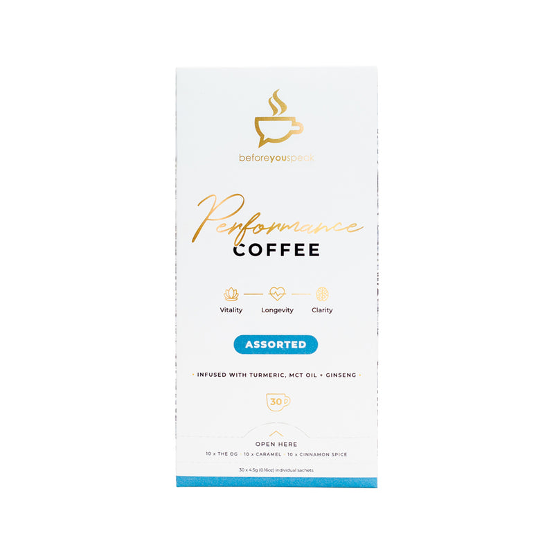 Before You Speak Performance Coffee Assorted 4.5g x 30 Pack (contains: 10 x OG Caramel & Cinnamon Spice)