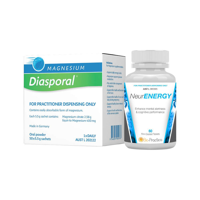 BIOPRACTICA BRAIN COMBO PACK (CONTAINS: MAGNESIUM DIASPORAL 5.5G X 50 SACHETS + NEURENERGY 60T)