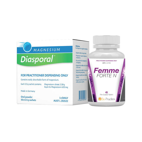BIOPRACTICA FEMALE COMBO PACK (CONTAINS: MAGNESIUM DIASPORAL 5.5G X 20 SACHETS + FEMME FORTE N 45T)