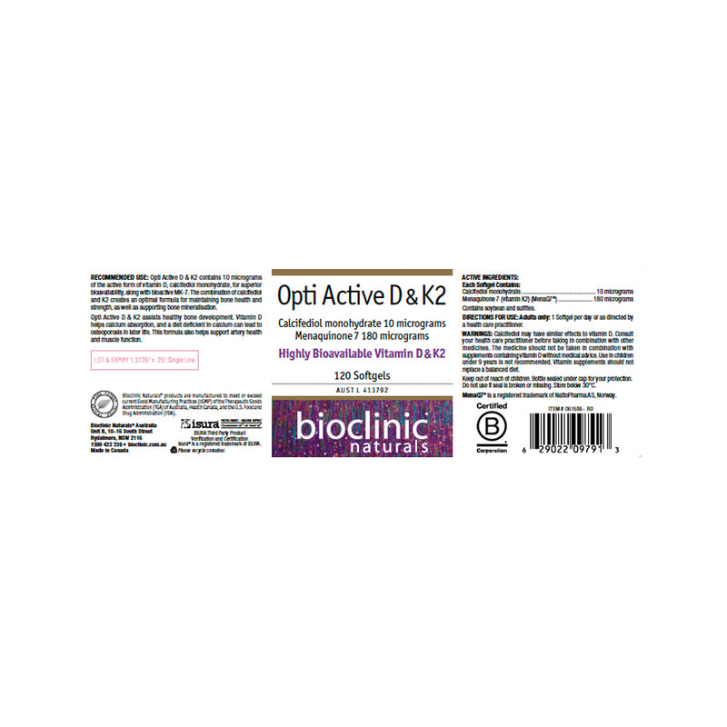 Bioclinic Naturals Opti Active D & K2 120c