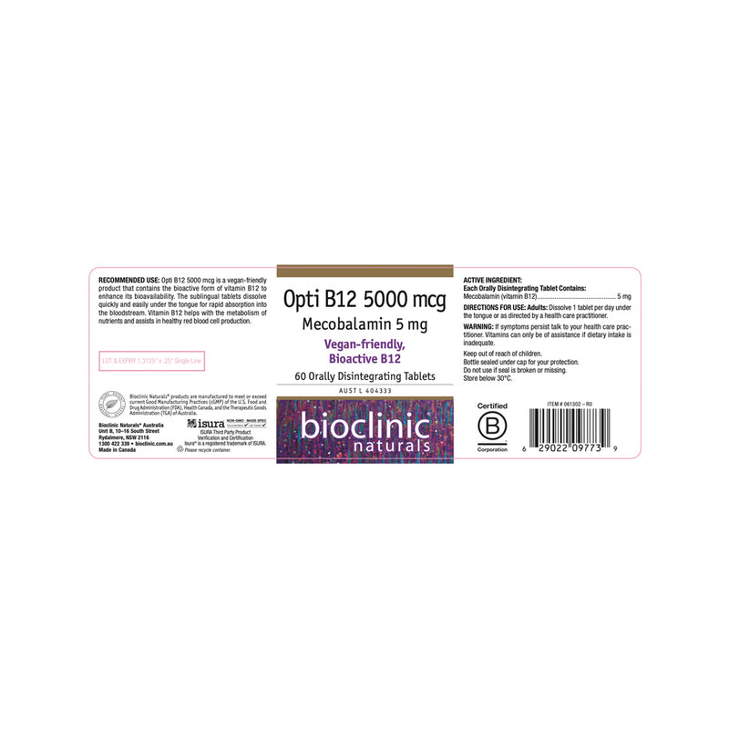 Bioclinic Naturals Opti B12 5000mcg Orally Disintegrating 60t