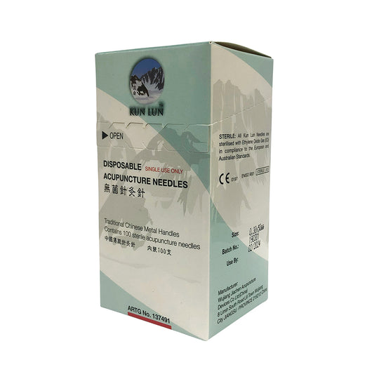 Cathay Herbal Acupuncture Kun Lun Disposable Needles 0.30 x 50mm (with guide tubes) x 100 Pack