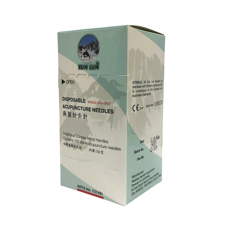 Cathay Herbal Acupuncture Kun Lun Disposable Needles 0.30 x 50mm (with guide tubes) x 100 Pack