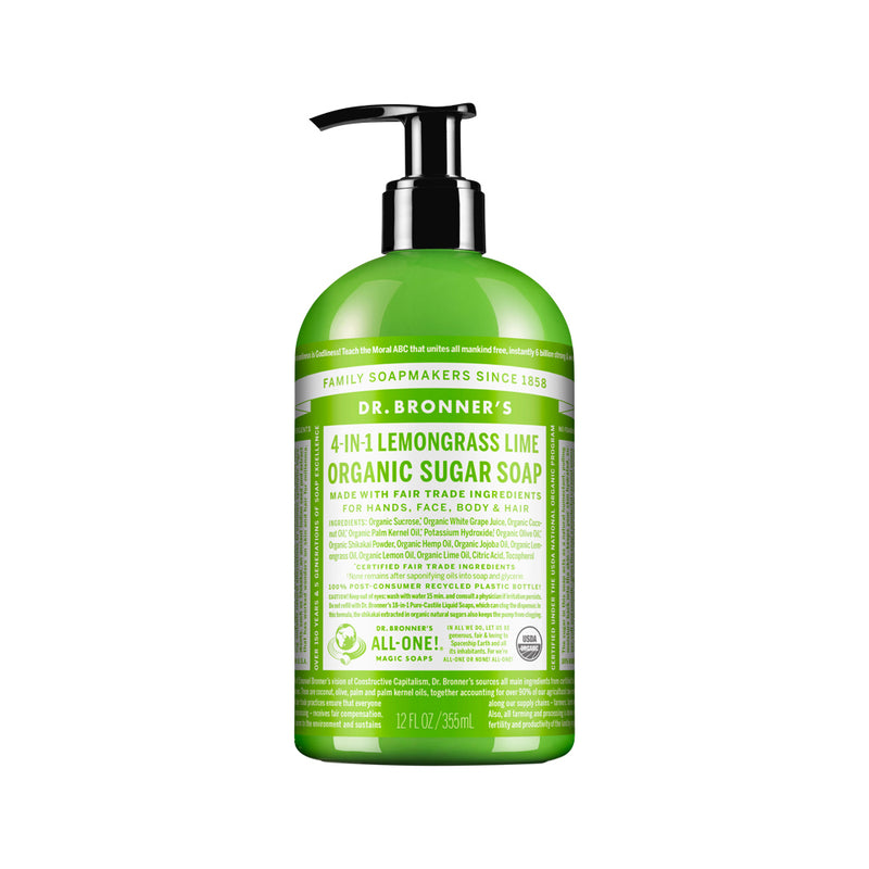 Dr. Bronners Organic Sugar Soap 4-in-1 Lemongrass Lime (Pump) 355ml